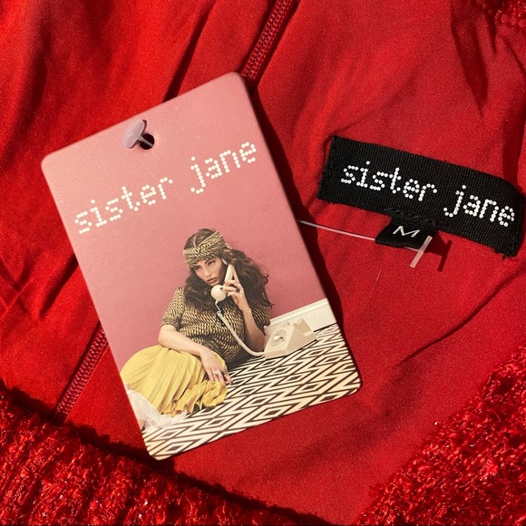 Sister Jane Carina Tweed Puff Sleeve Babydoll Mini Dress in Red size M NWT - Picture 16 of 16